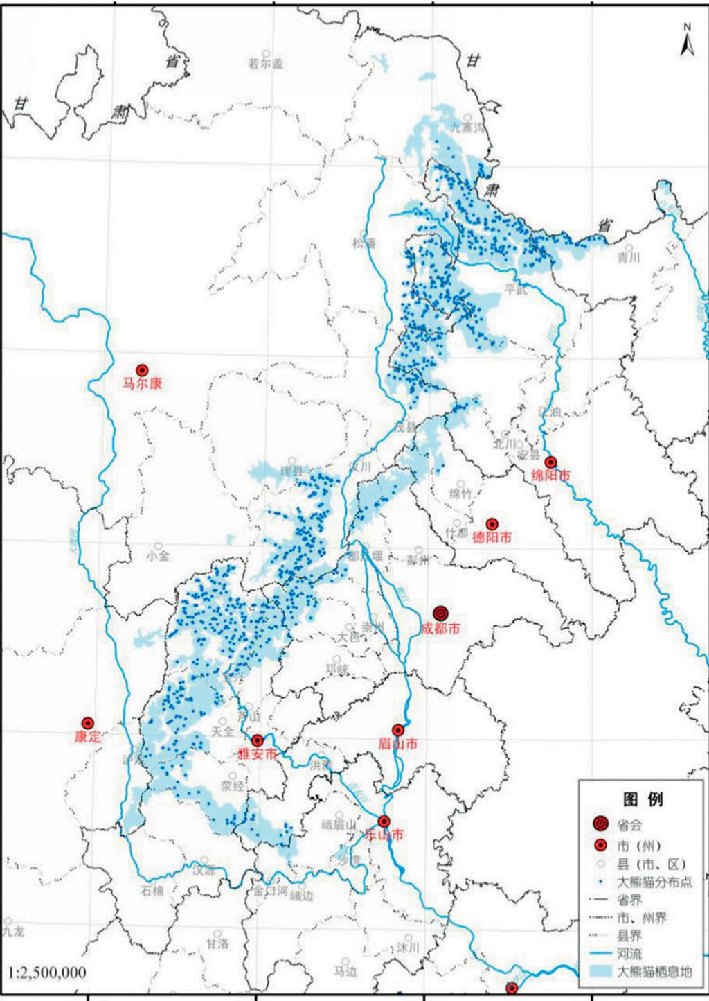 2019年四川省大熊猫栖息地分布图(冯杰供图)